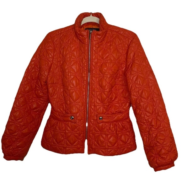 Nine West Women’s Orange Quilted Peplum Jacket Size Small Two Front Pockets - Picture 1 of 7